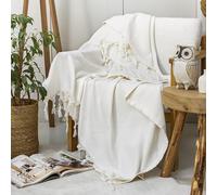 Milam London Coperta leggera e sottile, a spina di pesce, per poltrone, divani, sedie e letto singolo, in cotone, 130 x 180 cm, colore: panna