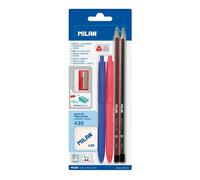 Milan Blister 2 Penne P1 Blu E Rossa + 2 Matite In Grafite Hb E H + Gomma 430 + Temperamatite