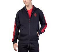 Milan, Blusa Homewear in Felpa Garzata, Abbigliamento da Casa, Rosso e Nero con Logo del Milan Effetto Rilievo, in Cotone, Full Zip, Taglia 2XL