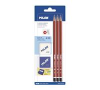 Milan bym10016 - Blister con 3 matite grafite, temperino e gomma da cancellare, 5 Pezzi