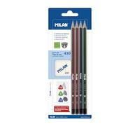 Milan bym10344 - Blister con 4 matite in grafite triangolare, gomma di Chiara, 5 Pezzi