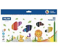 MILAN Caja 30 Plastipastel redondos (contiene 3 colores fluo y 2 metal)