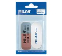 Milan Confezione Blister 1 Gomma Per Cancellare In Gomma (doppio Uso) + 1 Gomma Per Cancellare In Gomma Sintetica Ovale