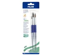 Milan Confezione Blister 3 Pennelli Tondi Pelo Di Capra E Sintetico Manico Ergonomico In Plastica Serie 116 N2 8 E 12