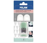 Milan Confezione Blister Con Gomma Da Cancellare Con Temperamatite + 2 Gomme Di Ricambio Argento