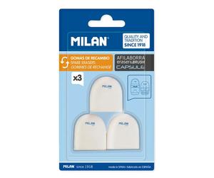 Milan Confezione Blister Da 3 Gomme Di Ricambio Per Gomma A Capsula Con Temperamatite Gomma E Spazzolino