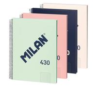 MILAN® Confezione da 4 quaderni A4 con copertina rigida, carta a quadretti (5 x 5 mm), 80 fogli da 95 g/m², collezione gomma 430