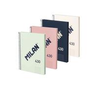 MILAN® Confezione da 4 quaderni A5 con copertina rigida, carta a quadretti (5 x 5 mm), 80 fogli da 95 g/m², collezione gomma 430