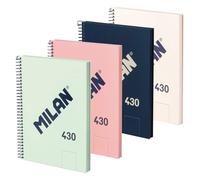 MILAN® Confezione da 4 quaderni A5 con spirale e copertina rigida, 80 fogli bianchi da 95 g/m², collezione 430 since 1918