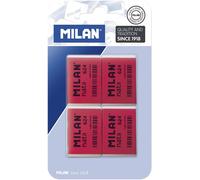 Milan Nata 624 Confezione da 4 Gomme Rettangolari - Plastica - Morbida - Non Abrasiva - Colore Rosso/Bianco