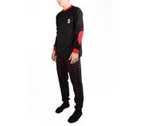Milan, Pigiama Serafino in Interlock di Cotone, 100% Cotone, Maglia più Pantalone, Nero, con Logo del Milan, Taglia L