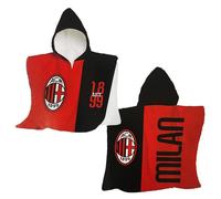 hermet Poncho da Spiaggia con Cappuccio Milan Bimbo, Rosso e Nero, 100% Cotone, con Cappuccio, Prodotto Ufficiale 50x50 cm, Taglia Unica