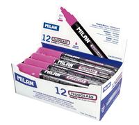 Milan Scatola Espositore 12 Pennarelli Fluoglass Punta A Scalpello 2 Colore Rosa 4 Mm