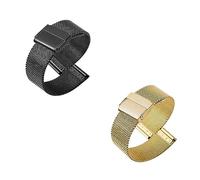milanese 2 Pezzi Cinturini per Orologi da Donna 10MM-22MM Cinturini per Orologio Con Maglia Milano Chiusura Pieghevole per Accessori per Smartwatch(Black+Gold,14MM)