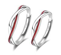 MILANG Anello di Coppia Filo Rosso, Anelli Argento Sterling con Linea Rossa, Anello di Fidanzamento con Incisione, Regolabile per Uomo e Donna, Anello Anniversario Matrimonio