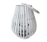 Milani Home - lanterna in vimini e vetro bianca, portacandela da giardino, portico e veranda, formato bulbo