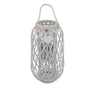 Milani Home - Lanterna In Vimini Floriane Colore Bianco Con Vetro E Nastro In Pizzo E Decoro A Cuore - Bianco