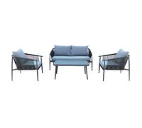 milani home - salotto da giardino, alluminio e corda, con tavolino e cuscini, 4 posti, grigio scuro