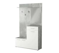milani home - scarpiera slim con specchio e appendiabiti, color cemento e bianco, per ingresso e corridoio