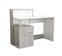 milani home - scrivania moderna 120 x 55 x 75 cm con cassetto, color cemento e bianco, per studio e ufficio