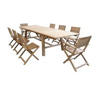 milani home - Set tavolo e sedie da giardino per esterno in legno resistente di teak cm.220/300x100x77 h con 8 sedute - Marrone
