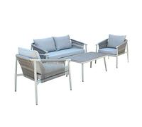 MilaniHome.it - Salotto da Giardino in Alluminio e Corda 4 posti per Giardino da Esterno porticodi coloreGrigio Chiaro