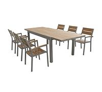 MilaniHome.it - Set Tavolo E Sedie da Giardino per Esterno in Alluminio E Legno Resistente di Teak Cm 160/240x95x75 H con 6 Sedutedi coloreTaupe