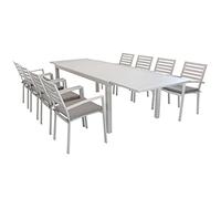 MilaniHome.it - Set Tavolo Giardino Allungabile Rettangolare 200/300x100 con 8 Poltrone in Alluminio Tortora per Esternodi coloreTortora