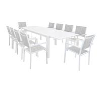 MilaniHome.it - Set Tavolo Giardino Rettangolare Allungabile 200/300x100 con 10 Poltrone in Alluminio Bianco da Esterno Giardinodi coloreBianco