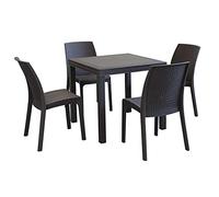 MilaniHome Set Tavolo da Giardino Quadrato Fisso Cm 80 X 80 con 4 Sedie in Wicker Stampato Marrone da Esterno Giardino