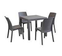 MilaniHome Set Tavolo da Giardino Quadrato Fisso Cm 80 X 80 con 4 Sedie in Wicker Stampato Taupe da Esterno Giardino