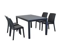 MilaniHome Set Tavolo da Giardino Rettangolare Fisso Cm 150 X 90 con 4 Sedie in Wicker Stampato Antracite da Esterno Giardino