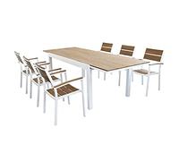 MilaniHome Set Tavolo Giardino Allungabile Rettangolare 160/240 X 90 con 6 Poltrone in Alluminio Bianco E Polywood da Esterno