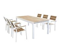 MilaniHome Set Tavolo Giardino Allungabile Rettangolare 200/300 X 100 con 6 Poltrone in Alluminio Bianco E Polywood da Esterno