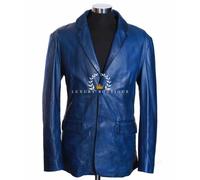 Milano Blue Men's Smart Designer 2 Button Real Lambskin Leather Blazer Jacket
