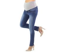 Milano - Jeans Premaman Donna Basic, Super Elasticizzato e Comodo, Pantaloni Skinny, Abbigliamento per Ogni Fase della Gravidanza - Made in Italy (42 - S, Stone Chiaro)