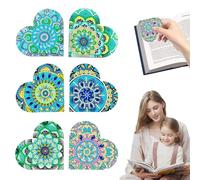 milaosk 6 Pezzi Segnalibro con Pittura a Diamante a Forma di Cuore,Segnalibri Mandala in Pelle 5D DIY Segnalibro Diamond Painting Segnalibri Particolari per Lettori, Studenti, Insegnanti