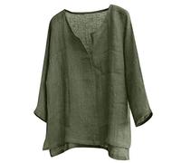 MILAX Camicia da uomo leggera hippie festival nonno camicia pirata cotone e lino camicia medievale corta traspirante comoda tinta unita manica lunga, verde militare, XXL