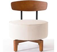 MILCIL Sedia girevole da soggiorno con schienale, sgabello imbottito in legno per camera da letto, ufficio, sedia moderna di metà secolo, color crema