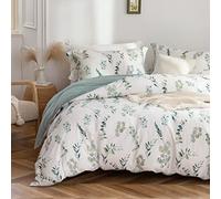 MILDLY Copripiumino 220 x 240 in cotone, design botanico, 100% cotone lavato, certificato Oeko-TEX, verde salvia, motivo foglie, set da letto matrimoniale 220 x 240 in cotone, con 2 federe 65 x 65 cm