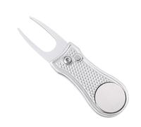 Mile High Life All Metal Foldable Golf Divot Tool with Pop-up Button & Magnetic Ball Marker (Silver Bone)