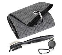 Mile High Life Asciugamano da Golf Ripiegabile in Microfibra Waffle Spazzola per Pulizia Mazze e Scarpe con Corda e Clip