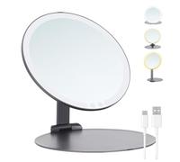 MILEDUO Specchio Trucco con Luci,Pieghevole Portatile Specchio Trucco 3 Modalità di Luci Luminosità Ricarica USB Specchio da Tavolo con Interruttori Sfioramento 16cm Grigio