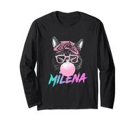 Milena - Bellissimo Nome di Bambina con Un Simpatico Gatto Maglia a Manica