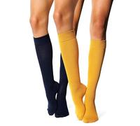 MILENA Calze Donna al Ginocchio Eleganti e Traspiranti per Moda Cosplay Sport e Uso Quotidiano Calzini Lunghi Comodi e Versatili Perfetti con Gonne e Shorts Senape e blu navy 2 Paia