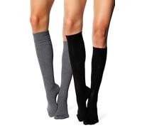 MILENA Calze Donna al Ginocchio Eleganti e Traspiranti per Moda Cosplay Sport e Uso Quotidiano Calzini Lunghi Comodi e Versatili Perfetti con Gonne e Shorts Nero e grigio scuro melange 2 Paia