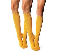 MILENA Calze Donna al Ginocchio Eleganti e Traspiranti per Moda Cosplay Sport e Uso Quotidiano Calzini Lunghi Comodi e Versatili Perfetti con Gonne e Shorts Senape 2 Paia