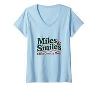 Miles & Smiles: Mamma di Sci di Fondo Che corre sostenitore Maglietta con Collo a V, Donna, Celeste, XL