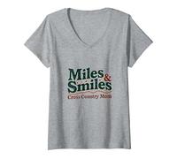 Miles & Smiles: Mamma di Sci di Fondo Che corre sostenitore Maglietta con Collo a V, Donna, Grigio Melange, XL
