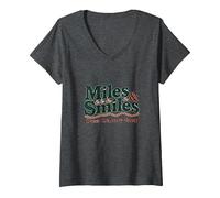 Miles & Smiles: Mamma di Sci di Fondo Che corre sostenitore Maglietta con Collo a V, Donna, Grigio Scuro, XL